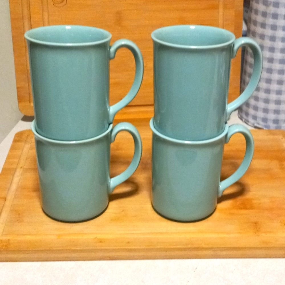 4 Vintage CORNING Corelle TURQUOISE AQUA SEA FOAM GREEN Coffee Tea Cups Mugs MCM
